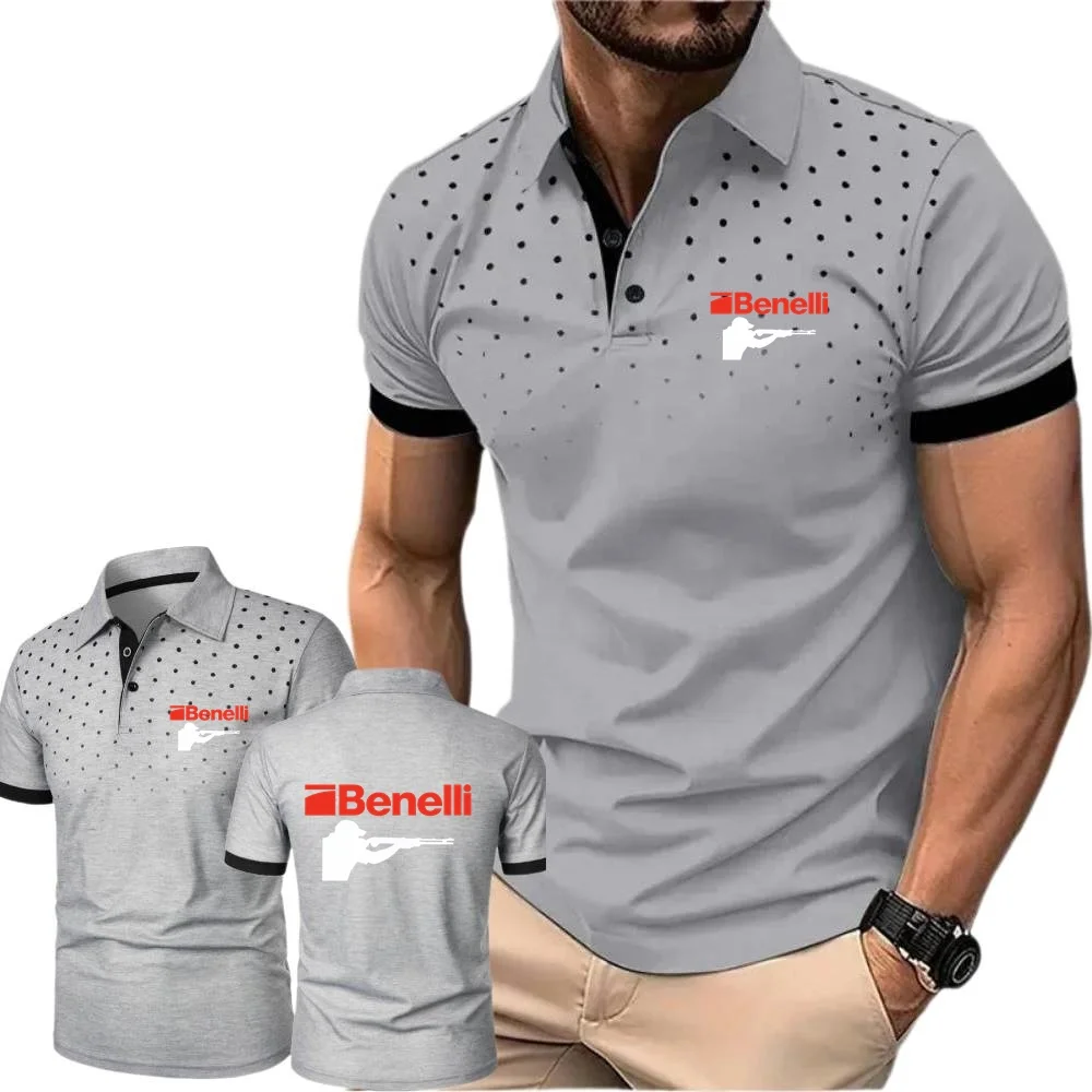 Classic Mesh Shirts Button Moisture Wicking Mens Short Sleeved Tshirt Sports Tennis Polo Shirt Hunting BENELLI Gun Firearms