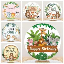 Safari Wild One Round Backdrop for Cover Jungle Animals Baby Shower Birthday 1st Party Circle Photography Background Decor Props