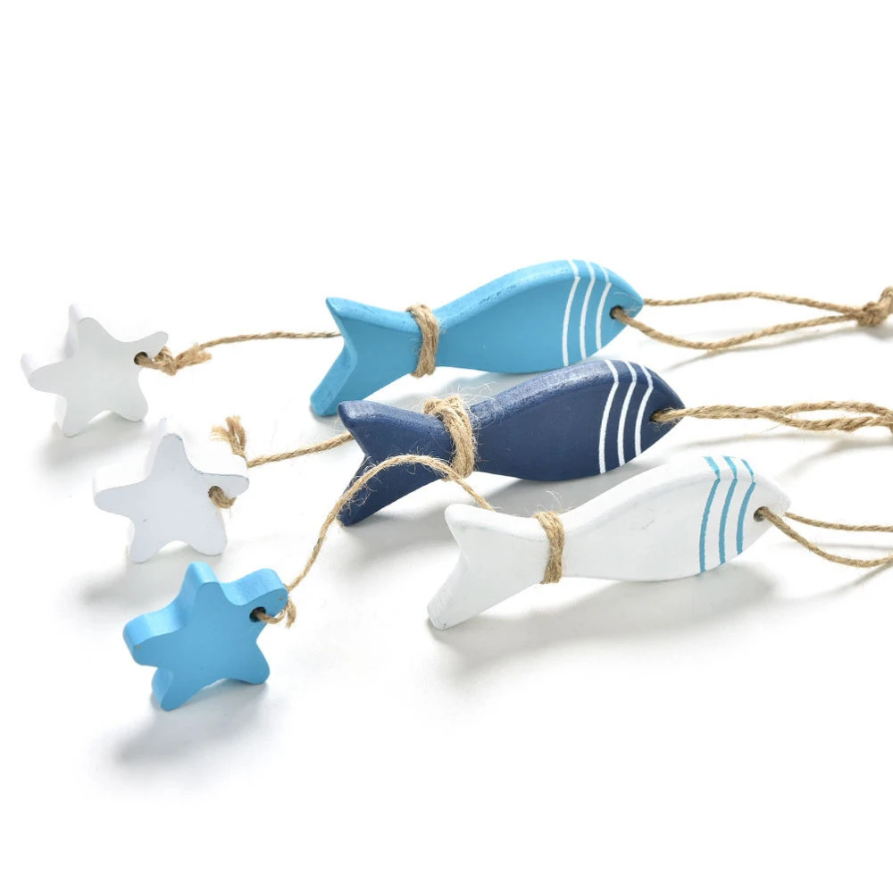 Mediterranean Style Marine Pendant Hung Fish Curtain Pendant Fish Nautical Decor Starfish String Fish Skewer Crafts Pendant