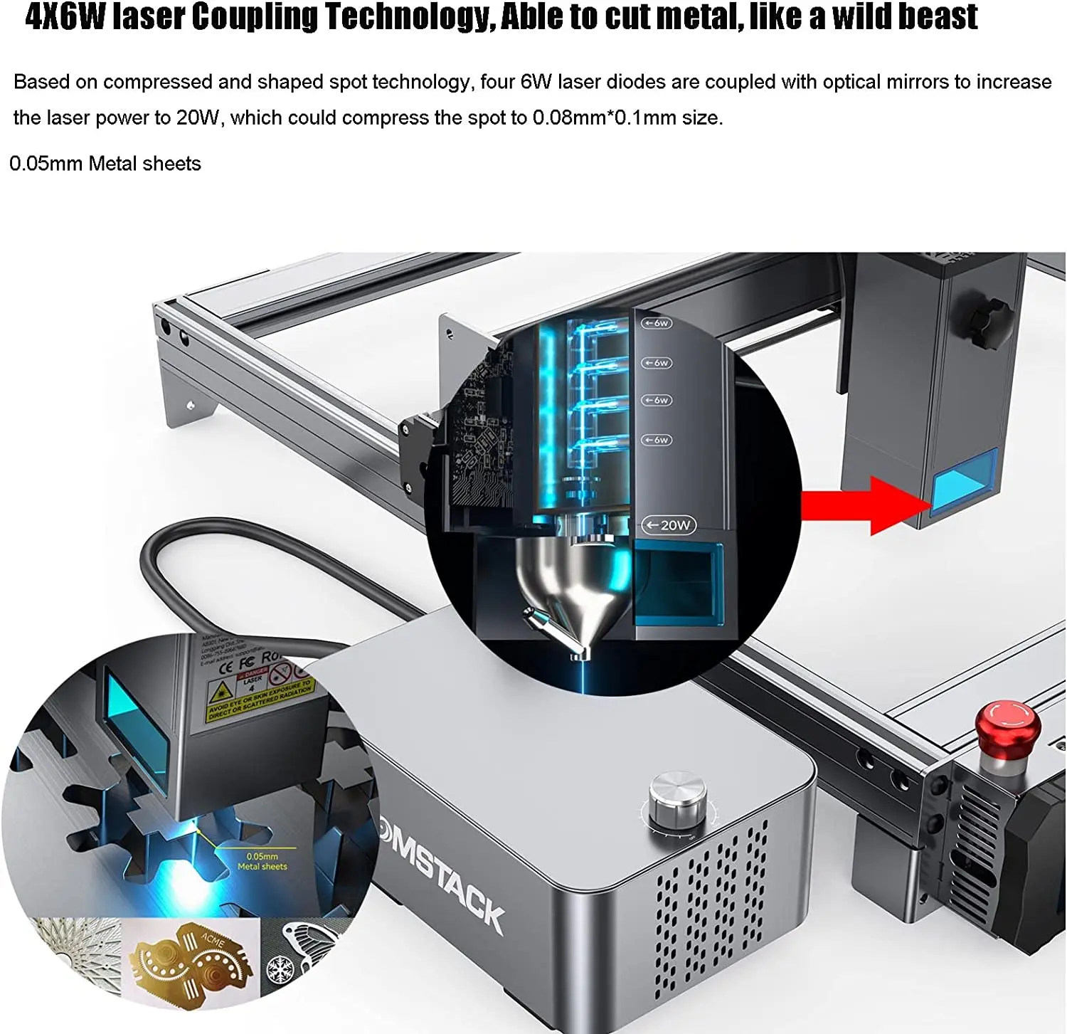 Imagem -03 - Atomstack X20 Pro S20 A20 130w Quad-laser Máquina de Gravação e Corte Embutido Sistema de Assistência de ar 20w Potência de Saída Cnc Gravador