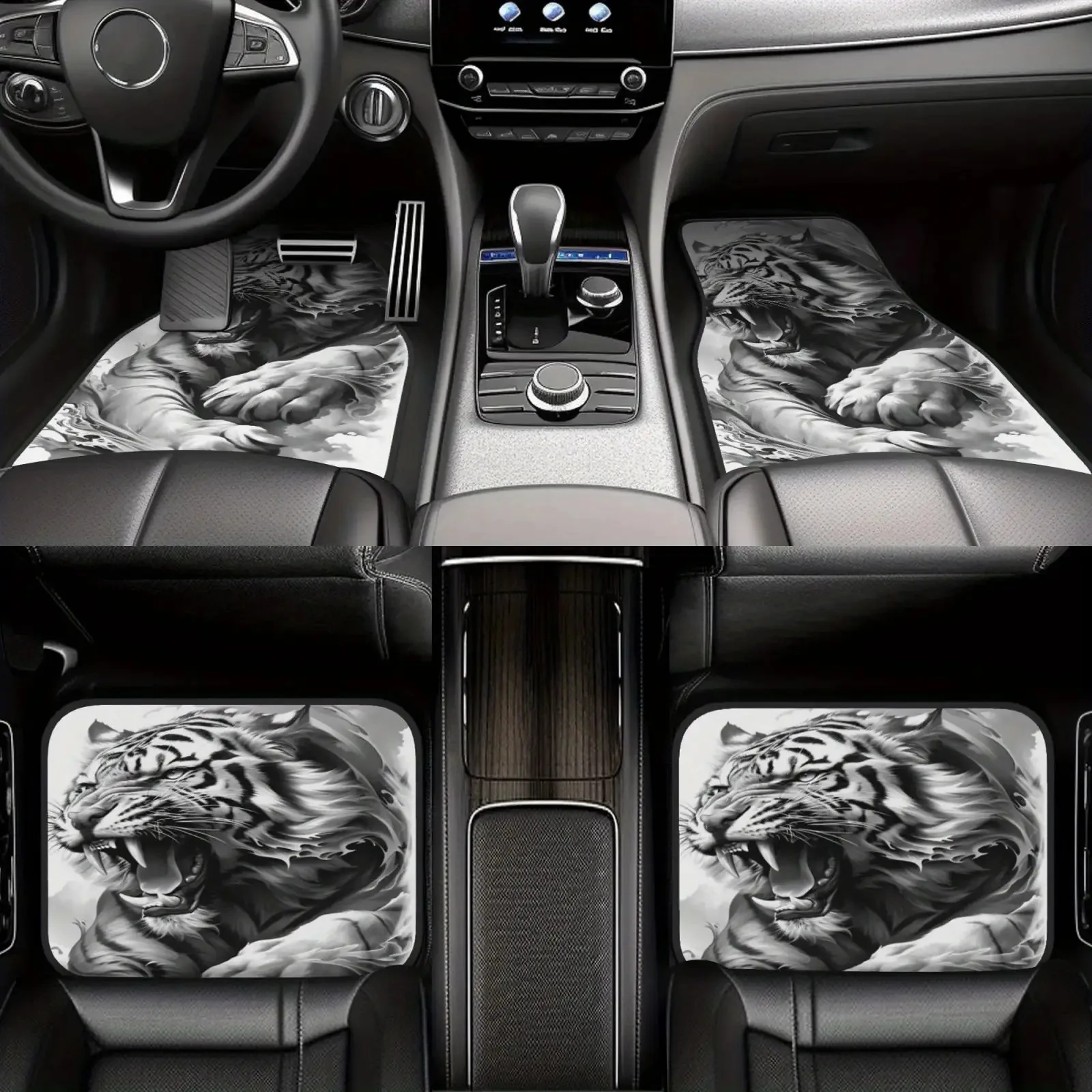4pcs Set Beast Style Crystal Velvet Printed Car Floor Mats Easy To Clean Interior Accessories Moisture-Absorbing Machine Washabl