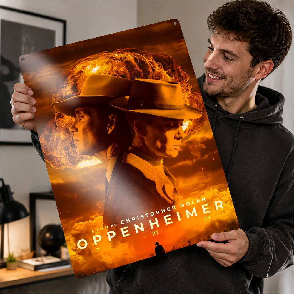 Oppenheimer Movie Poster Cinema Wall Art Personalized Vintage Metal Sign for Man Cave Home Decor Film Fan Gift Room Decoration
