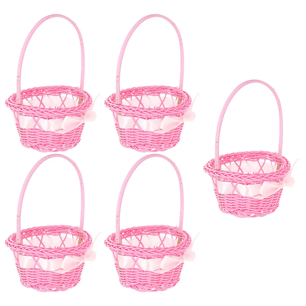 

5 Pcs Woven Hand Flower Basket for Girl Flowers with Handle Storage Hand-woven Baskets Desktop Decorative