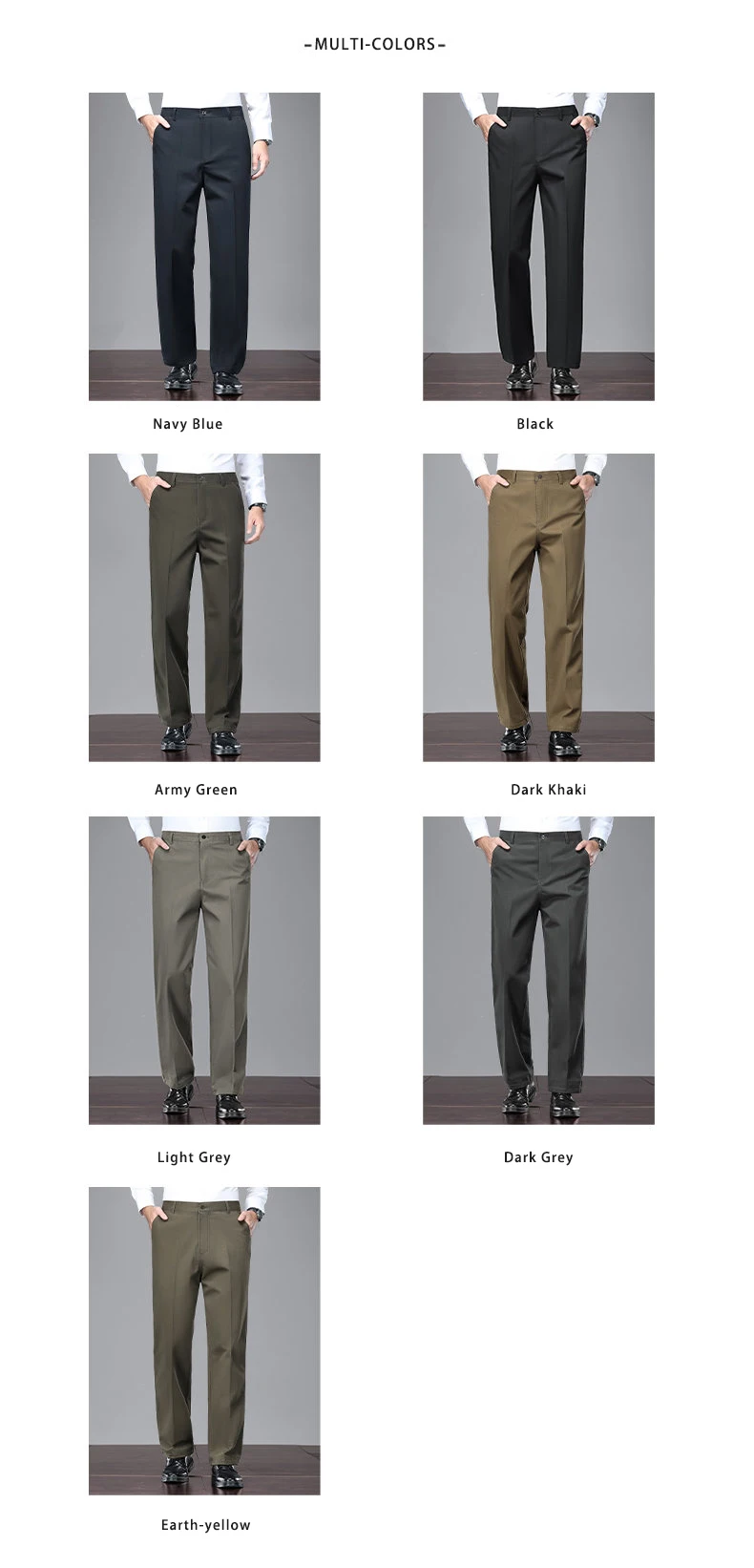 Herrenhose aus 100% Baumwolle, Business-Casual-Anzughose, klassische Passform, plissierte Vorderseite, Anzughose für Männer – Detail 2