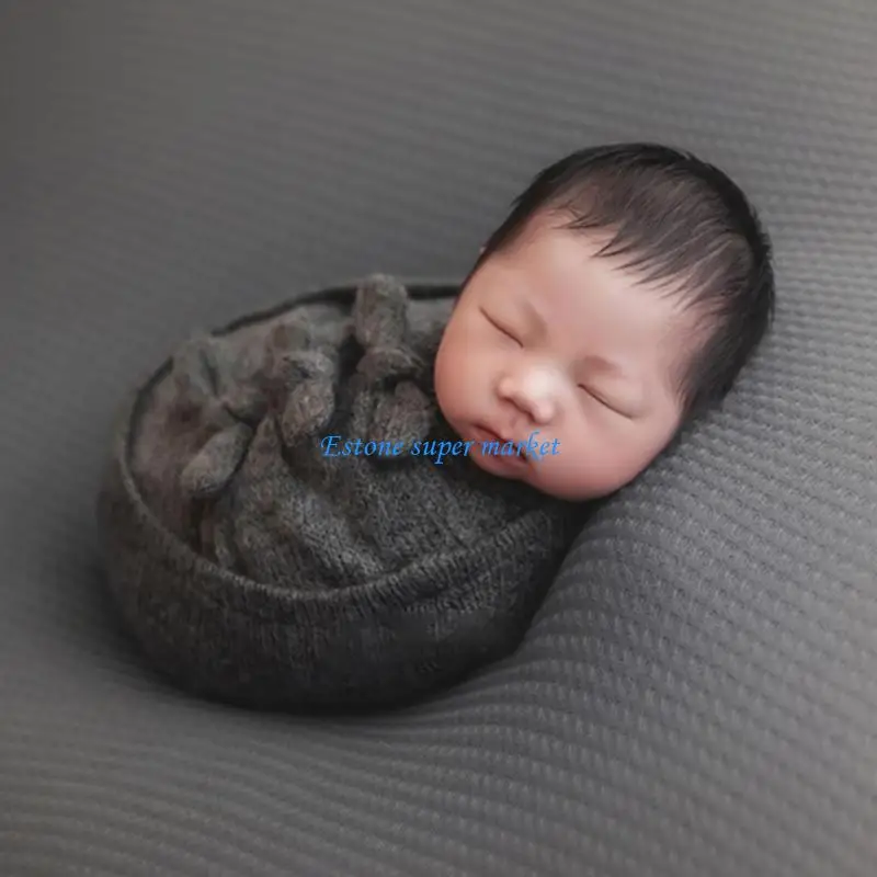 090B Baby Photoshooting Outfit Knit Hat Wrap Blanket Newborn Photography Costume Set