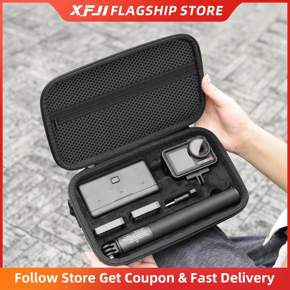 XFJI Carrying Case for DJI Osmo Action 5 Pro 4 3 Hard Bag Integrated Storage of Adapter Storage Box Handbag Camera Accessories