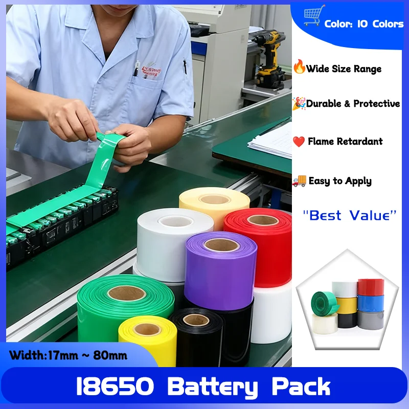 

Heat Shrink Insulated Film Wrap lithium Case Cable Sleeve Width 17mm ~ 80mm 18650 Heat Shrink Lipo Battery PVC Shrink Film Pack
