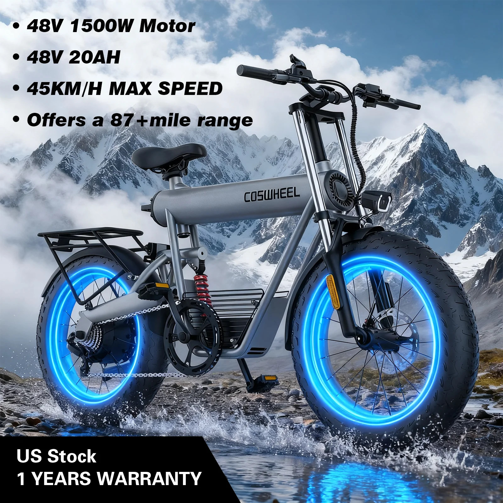 

Электрический велосипед 1500 Вт, бесщеточный двигатель, 48 В, 20 Ач, съемный аккумулятор, вездеходные жировые шины, электронный велосипед с двойной подвеской, гидравлический дисковый тормоз