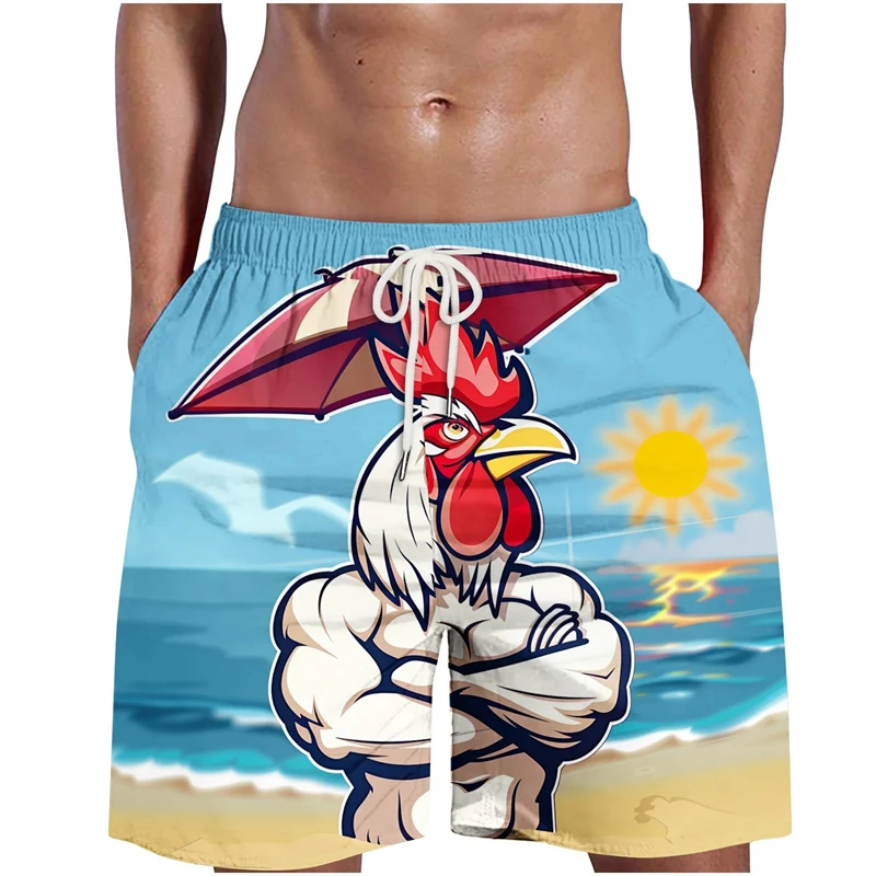

Funny 3d Printed Muscle Chicken Beach Shorts Men Animal Rooster Graphic Board Shorts Casual Drawstring Quick Dry Swimming Trunks
