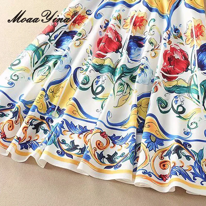 MoaaYina 2025 봄/여름 여성 민소매 화려한 꽃 프린트 버튼 장식 드레스