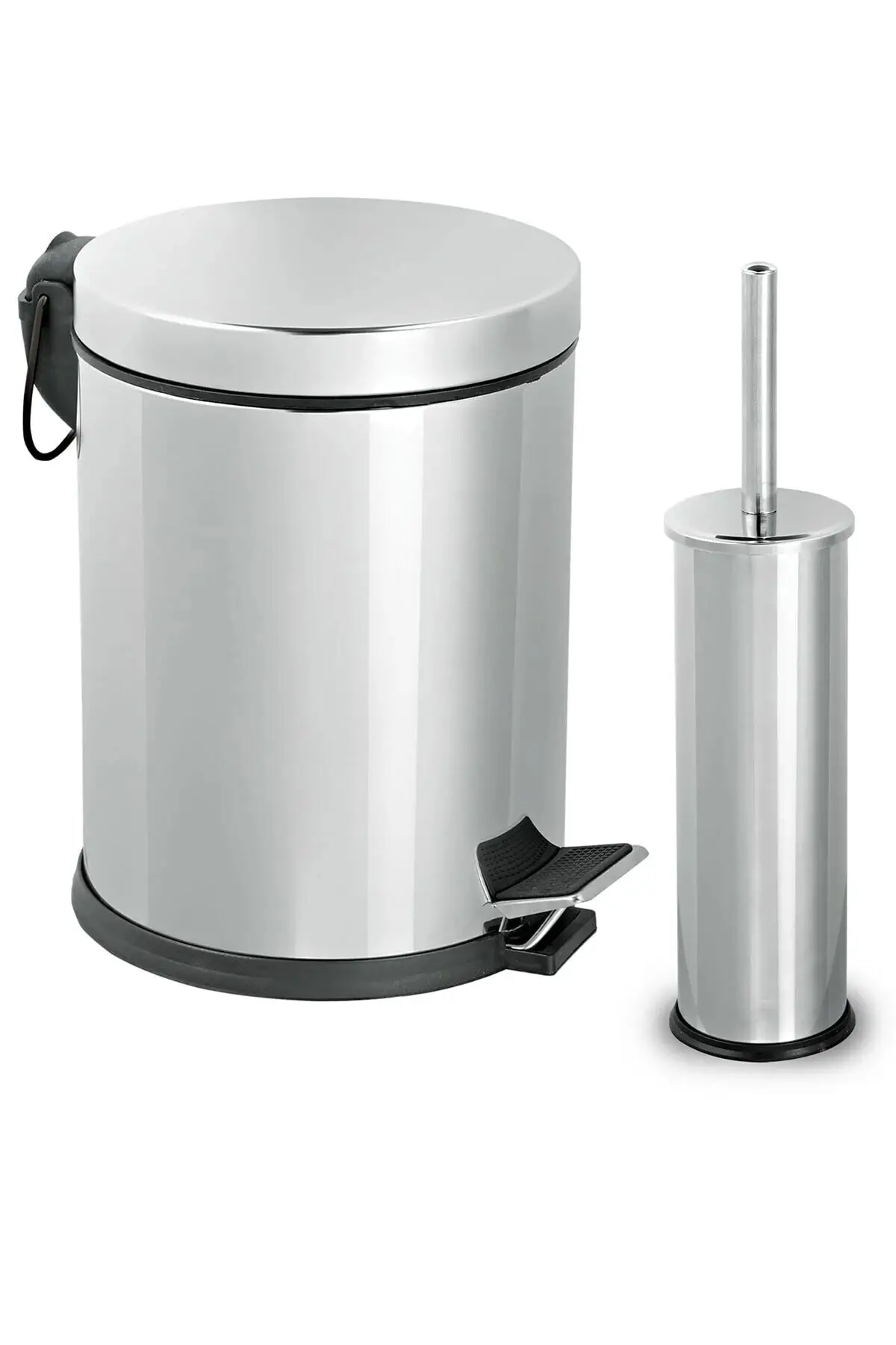 

2 Pieces Luxury Metal Bathroom Accessories Set Stylish Stainless Toilet Brush And Trash Bin For Bathroom For Home Made in turkey