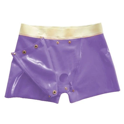 

Latex Rubber Gummi Purple Shorts Briefs Crotch zipper Size XXS-XXL