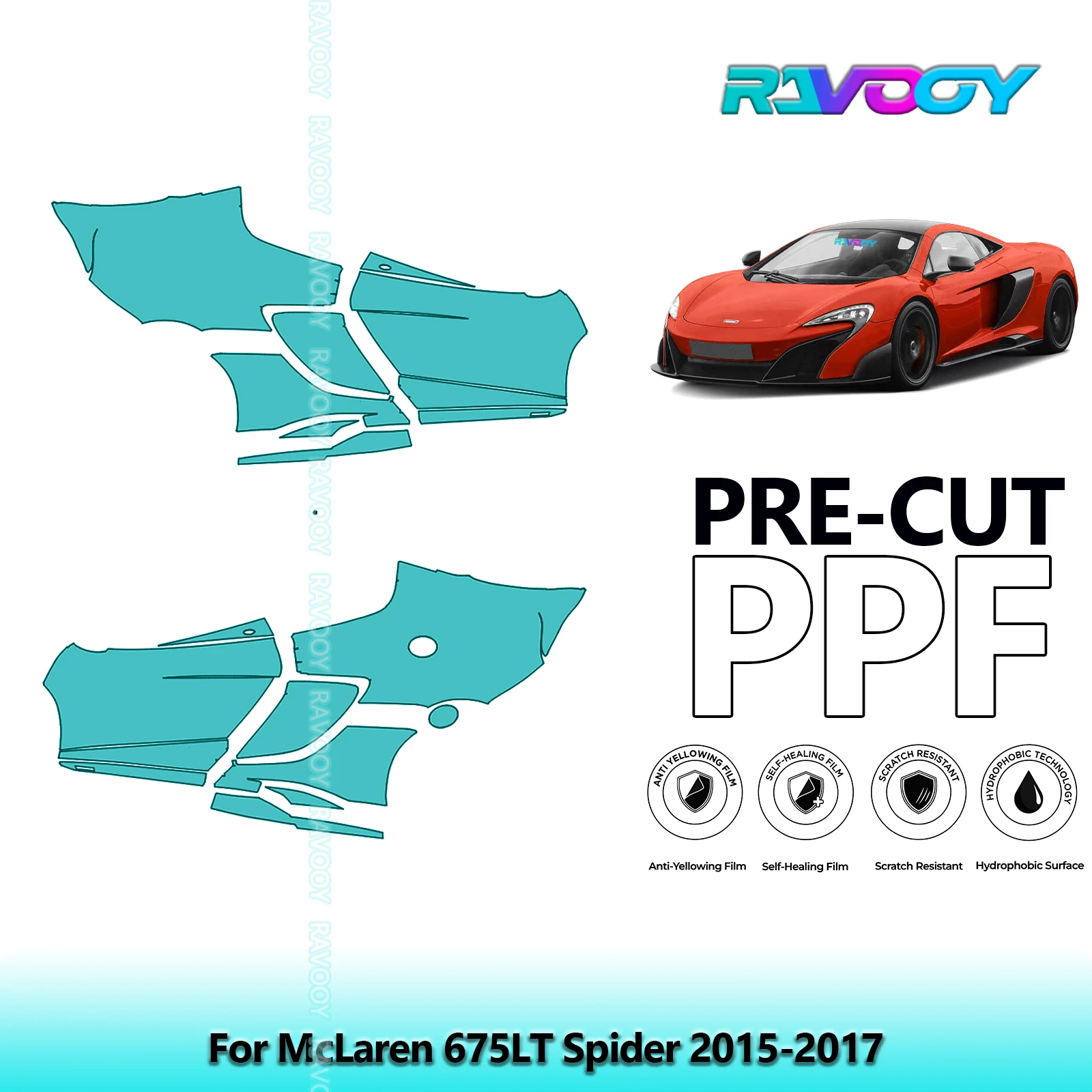

For McLaren 675LT Spider 2015-2017 8.5mil Clear Matte Pre-Cut PPF Door & A/B Pillar Kit TPU Paint Protection Film Set