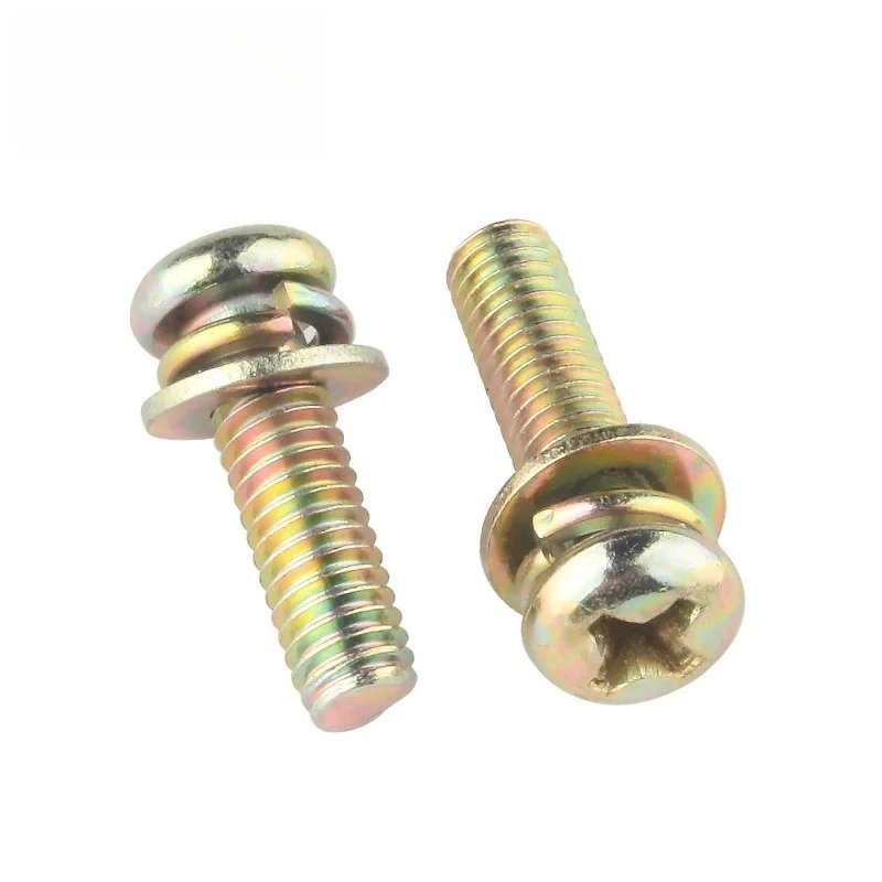 الكربون الصلب اللون المجلفن فيليبس الصليب جولة رئيس شقة الربيع غسالة ثلاثة مزيج مسامير M3 M4 M5 M6 M8 #3