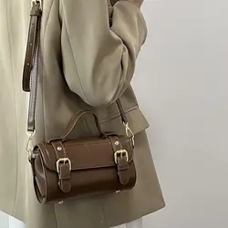 JIAERDI Vintage Brown Messenger Bag Women Autumn Retro Leather Chic Handle Mini Bag Female Elegance Casual Crossbody Bags Purse