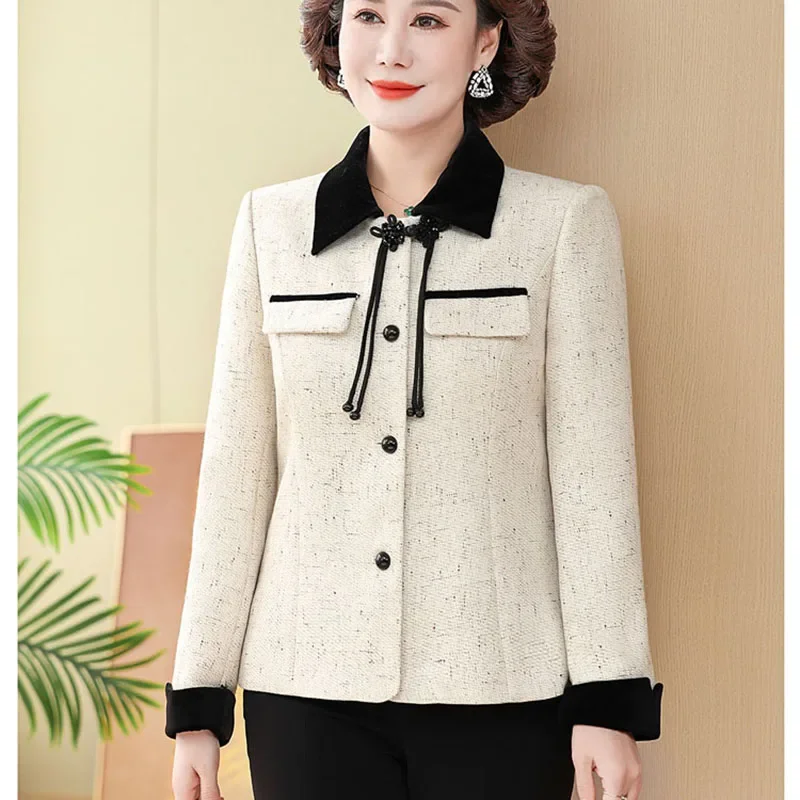 Women's Spring Autumn Y2K Blazer Loose Fit Long-Sleeved Jacket Chic Outerwear Fashionable Middle-Aged Suit Coat Trendy Top