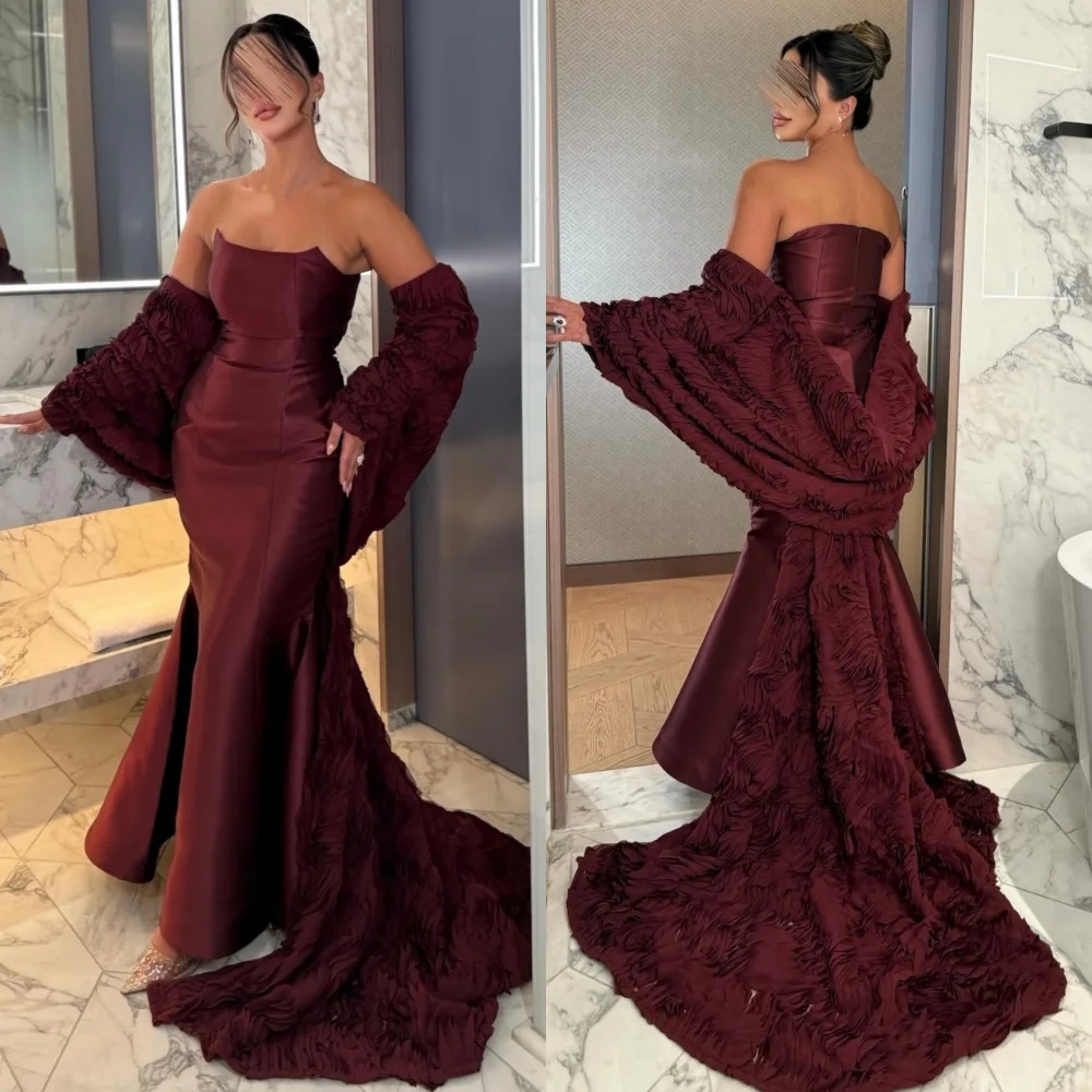 

Customized Modern Style Matching Charmeuse Ruched Pleat Mermaid Strapless Long Dresses Bespoke Occasion Dresses Sizes Available