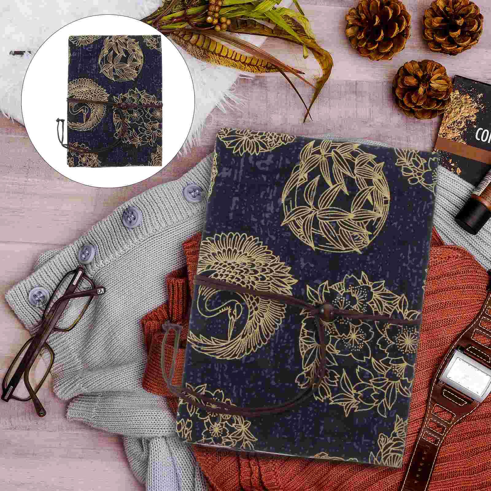 Ink Blue Dyed Patchwork Fabric Book Cover Protector Decorative Adjustable Pouches Cases Cloth Sleeve Covers Protection Books