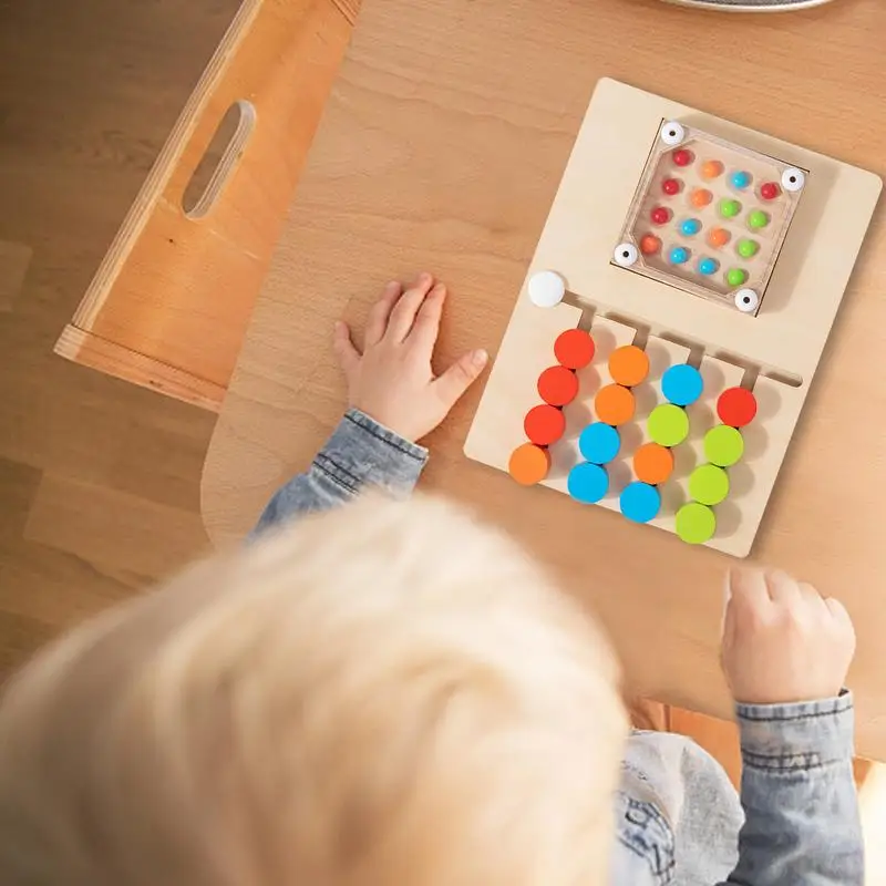 Slide-Puzzle aus Holz |   Denkaufgabe-Puzzle für Kinder, vierfarbige Bewegung, farblich abgestimmtes Tischspiel, Übung für Kinder, Geduld, Denken