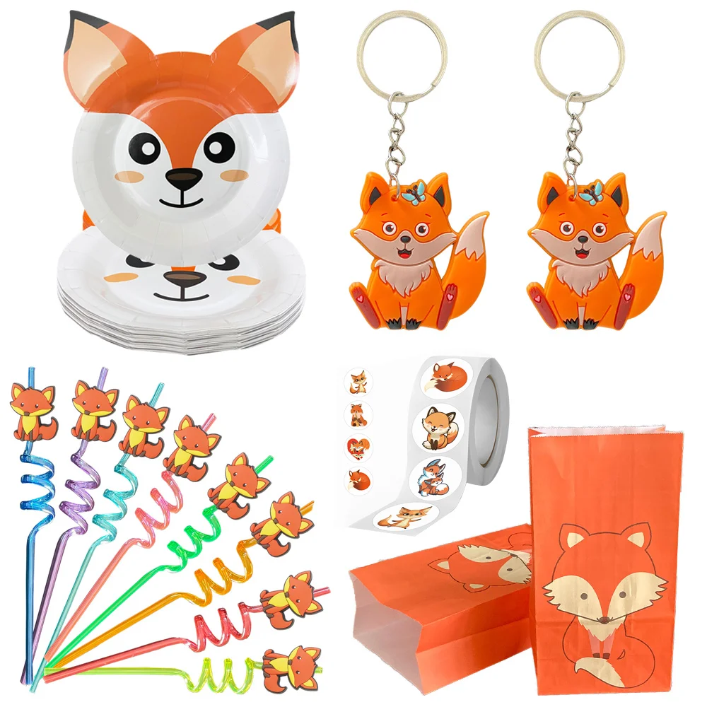 Lis Dekoracje urodzinowe Fox Talerze Cupake Toppers Plastikowe słomki Materiały Fox Baby Shower Dekoracja Prezenty dla dzieci