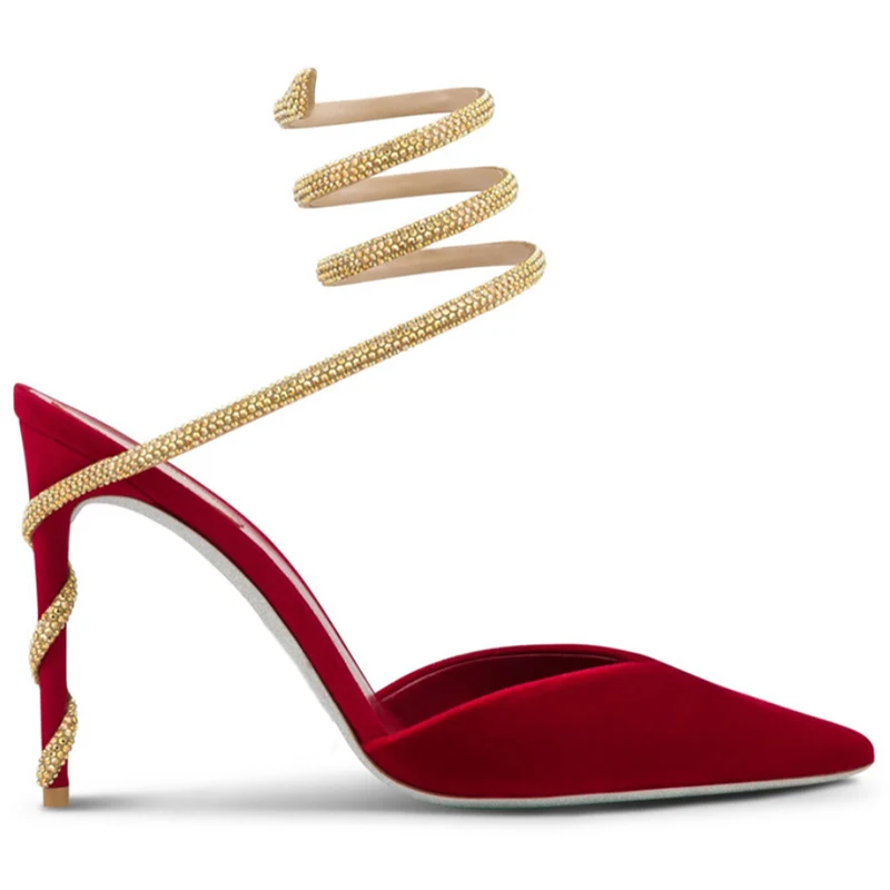Nuovi tacchi alti con strass donna sandali a forma di serpente donna Open Toe scarpe eleganti a spillo donna Party Sandalias de las mujeres