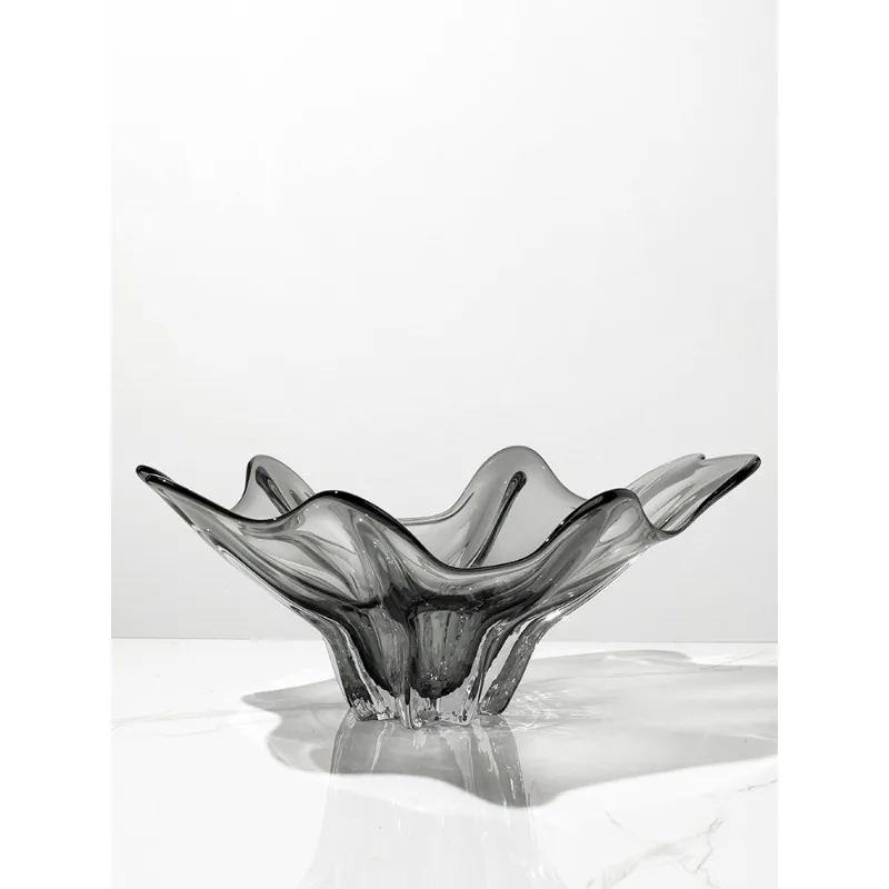 

Modern light luxury glass large fruit plate designer living room coffee table ornament model room soft desktop