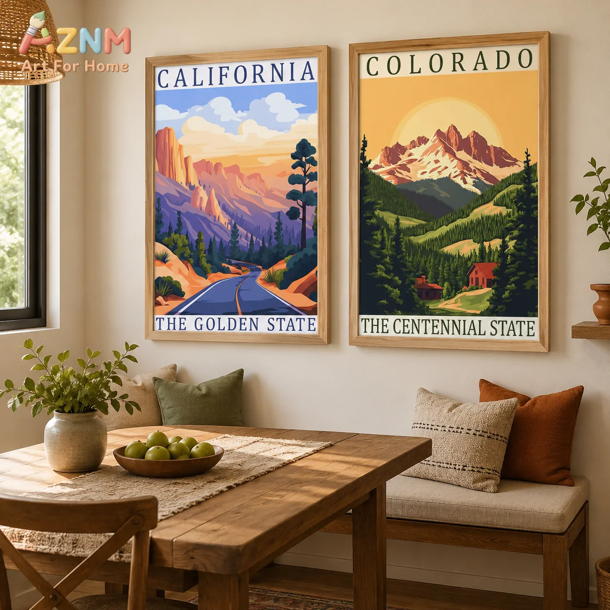 AZNM Unframed Canvas Print US State Travel Poster Wall Art Arizona Colorado Delaware Scenic Home Decor Poster