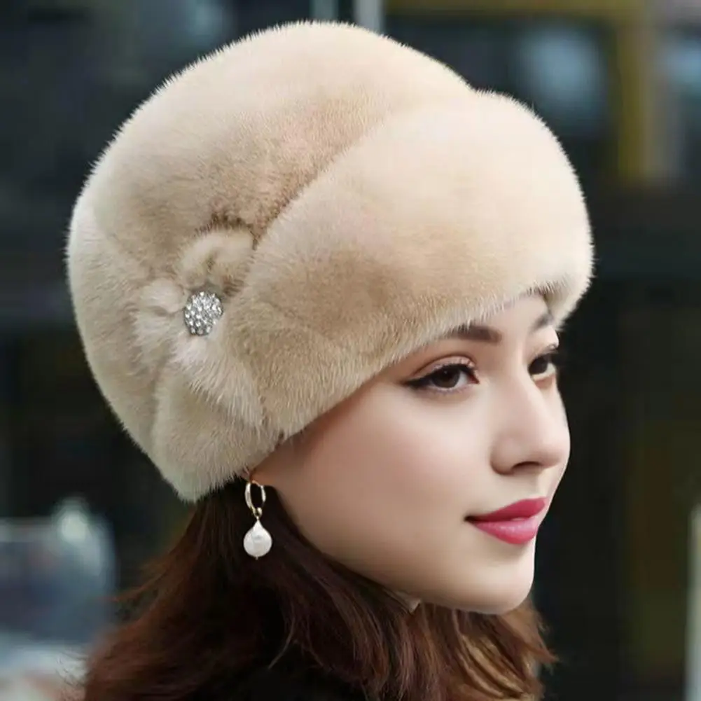 

Elegant Women Winter Hat Russian Flower Decor Thickened Warm Solid Color Autumn Winter Thermal Middle-aged Cap For Outdoor