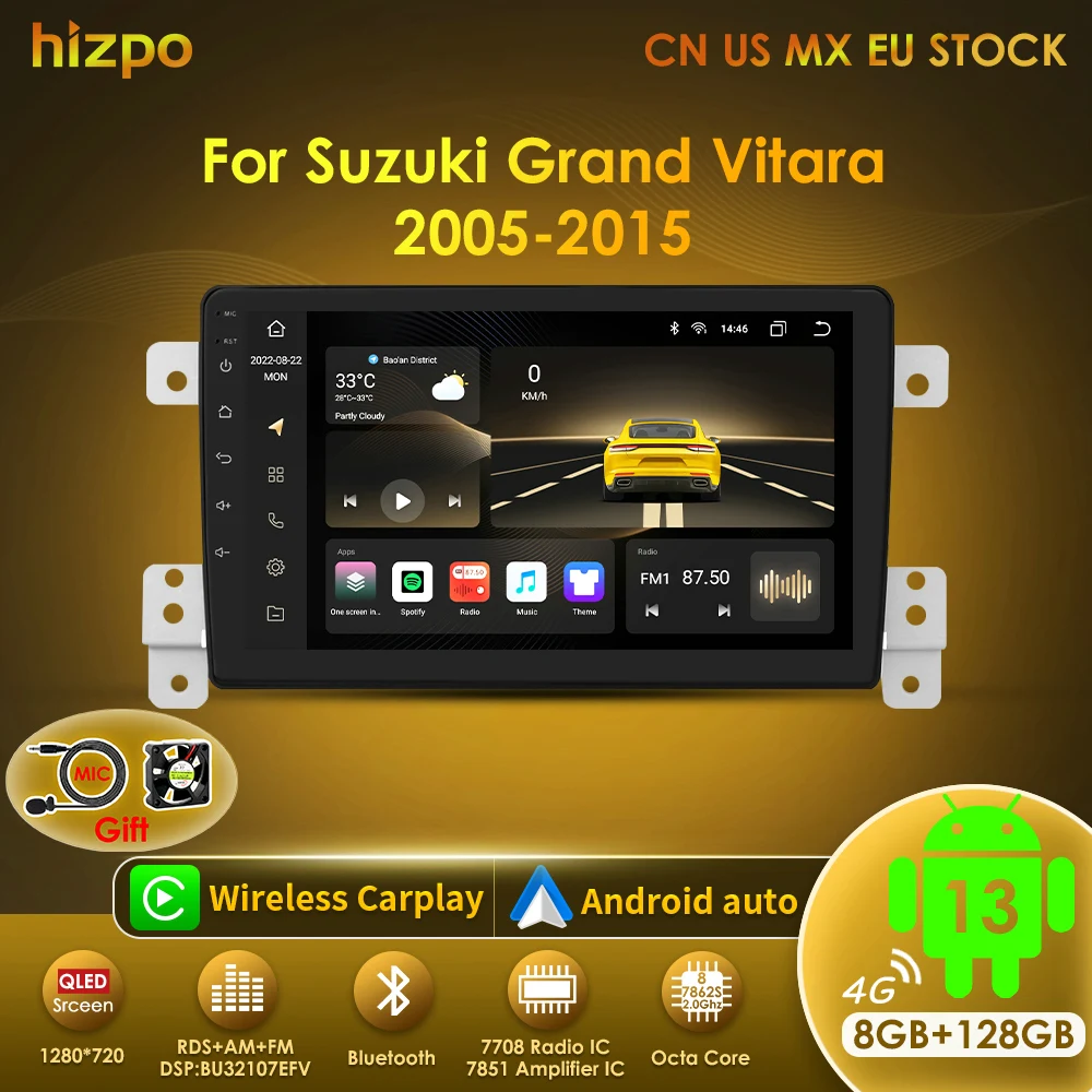 Hizpo Android 13 Car Radio Multimedia For Suzuki Grand Vitara 3 2005-2012 2013 2014 2015 2din Stereo Video Player Navigaion GPS