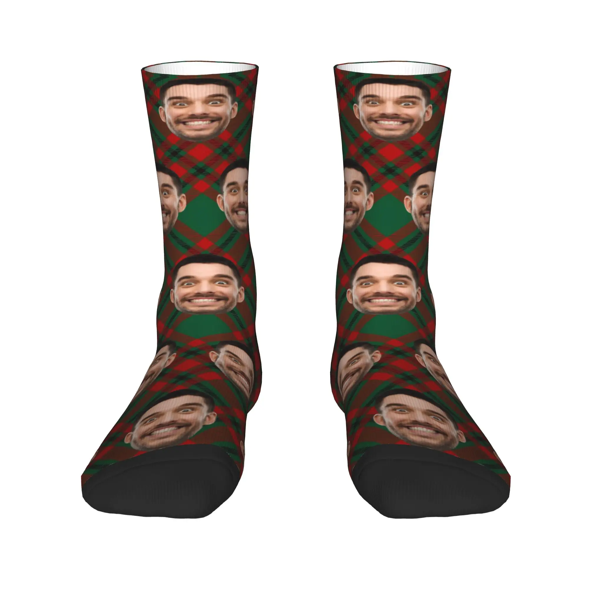 Calzini regalo di Natale personalizzati Viso personalizzato Elementi natalizi Stelle Luci rosse Unico per la famiglia di coppie di amici