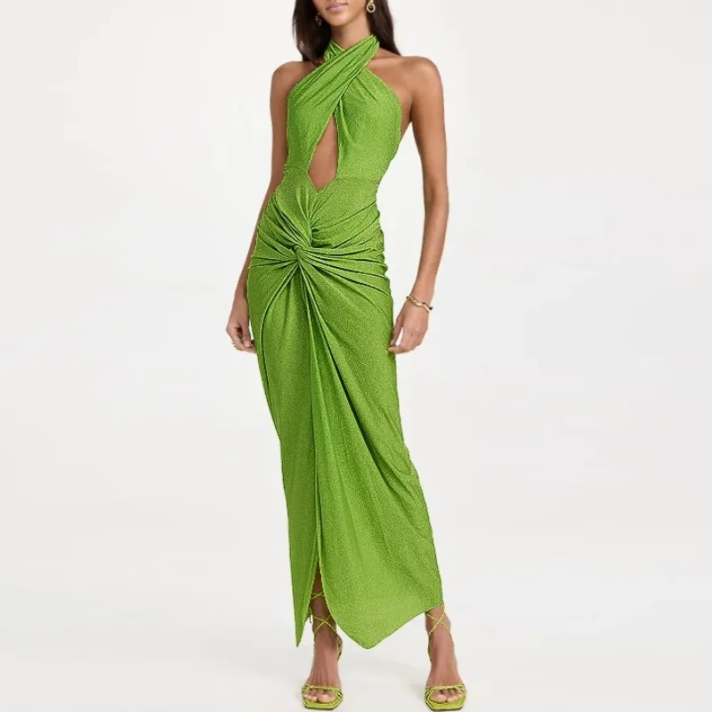 One Piece Swimsuit For Women European And American Swimwear Women's Flash Fabric Neck Hollow One-piece Swimsuit Suit Women