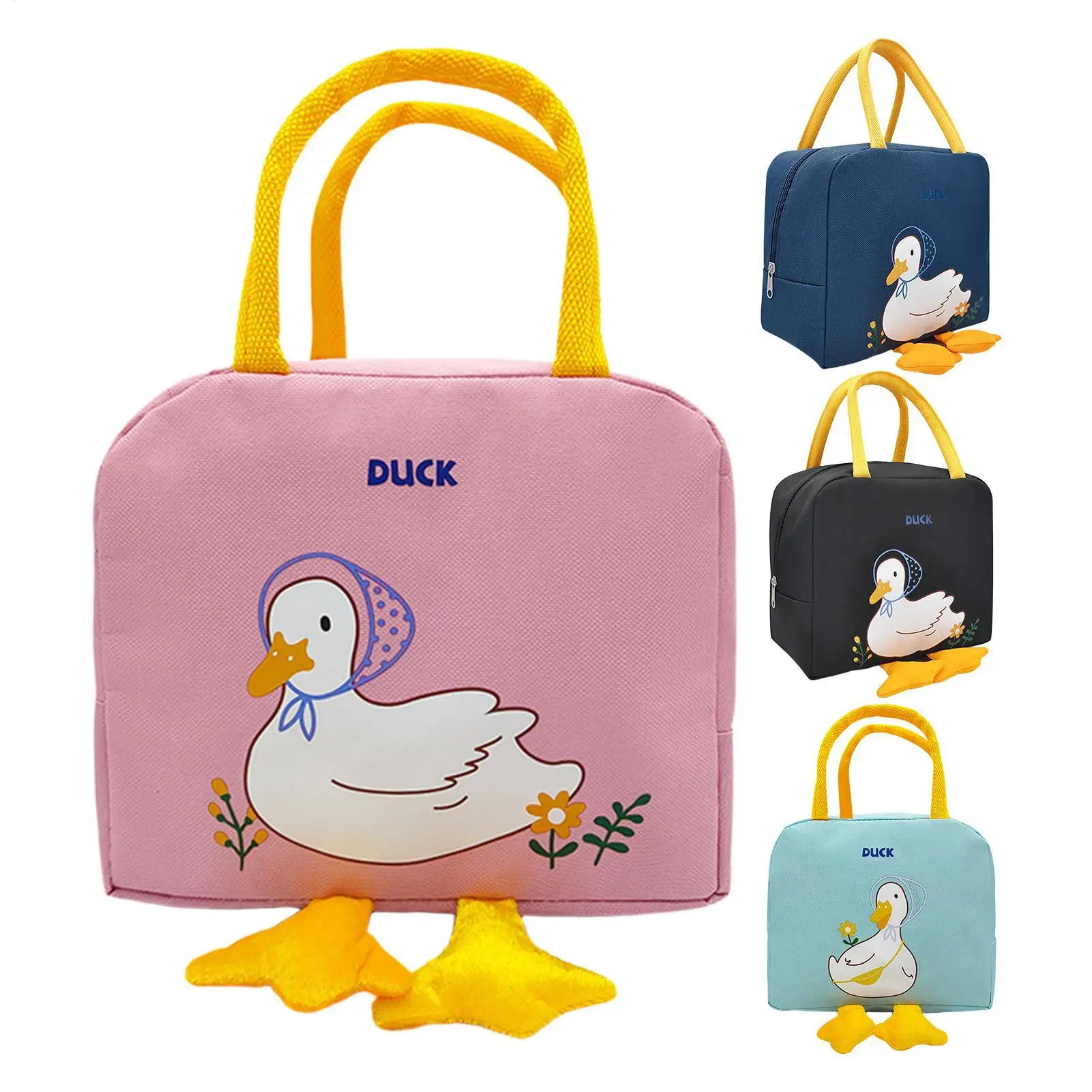 Cute Duck Design Lunch Bag, Reusable Insulated Tote for Hot & Cold Food, Portable Picnic Handbag for Women, School, Work Camping