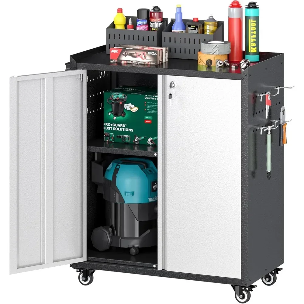 

31.5" Rolling Metal Storage Cabinet - 2-Door Garage Organizer w/Hooks for Home, Office & Warehouse"​