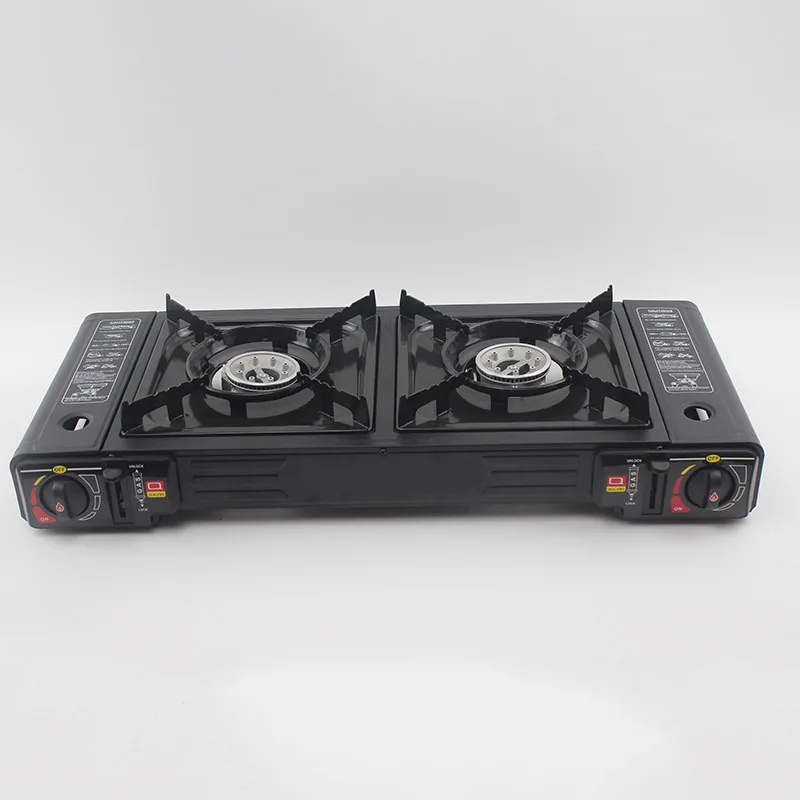 موقد طاولة محمول مزدوج من حديد الزهر مع إشعال إلكتروني للتخييم في الهواء الطلق والفنادق