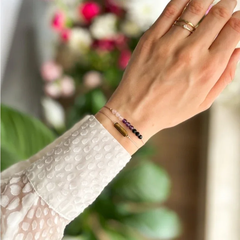 طقم سوار واقي من Empath ، حجر عين النمر ، حماية الطاقة ، الجمشت ، التورمالين الأسود ، الكوارتز الوردي