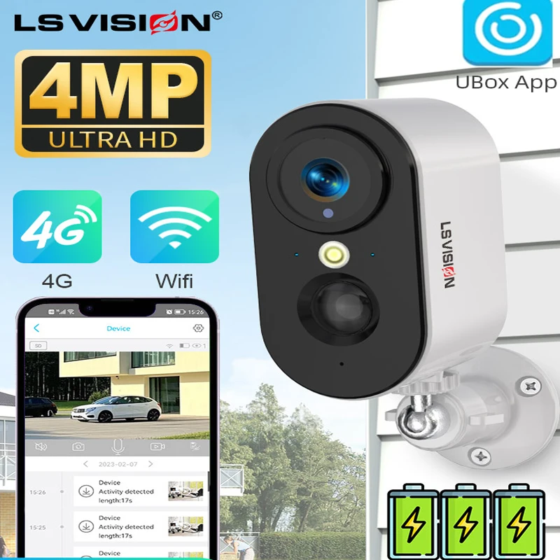 

LS VISION 4G Беспроводная PTZ-камера с аккумулятором Умный дом CCTV Наружное наблюдение Wi-Fi 2K 4MP Обнаружение движения U-Box