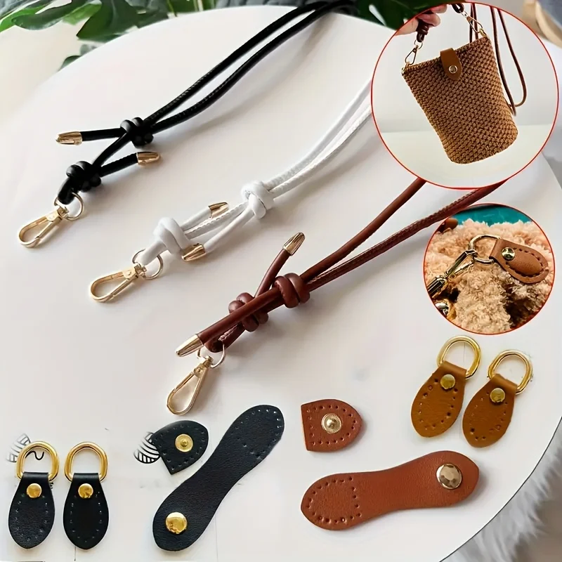 Five-Piece DIY Woven Bag Accessories Set, Pu Leather Adjustable Buckle, Gourd-Shaped Clasp, Fashionable Pu Leather Shoulder Strap, Includes Handmade Materials, DIY Wallet Making Kit