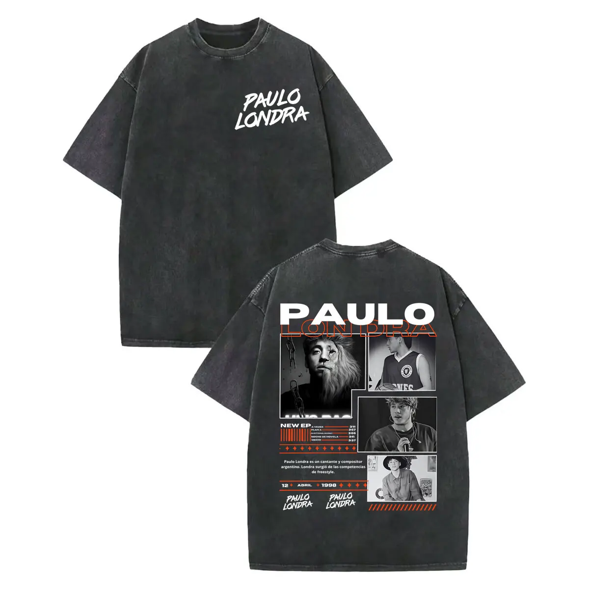 

Vintage Washed Rapper Paulo Londra Album Graphic T Shirts Men Women Hip Hop Fashion T-shirts Summer High Quality Cotton T-shirt