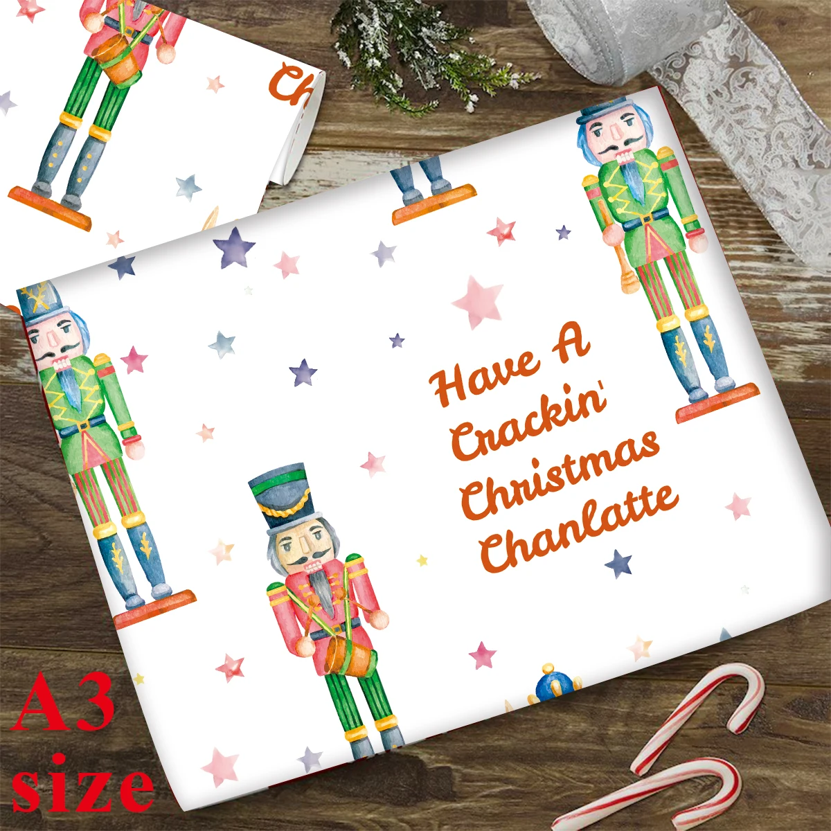 3sheets Custom Text Christmas Nutcracker Gift Wrapping Paper-Have A Crackin Christmas“Name”,Decoration For Party Favor,Diy Craft