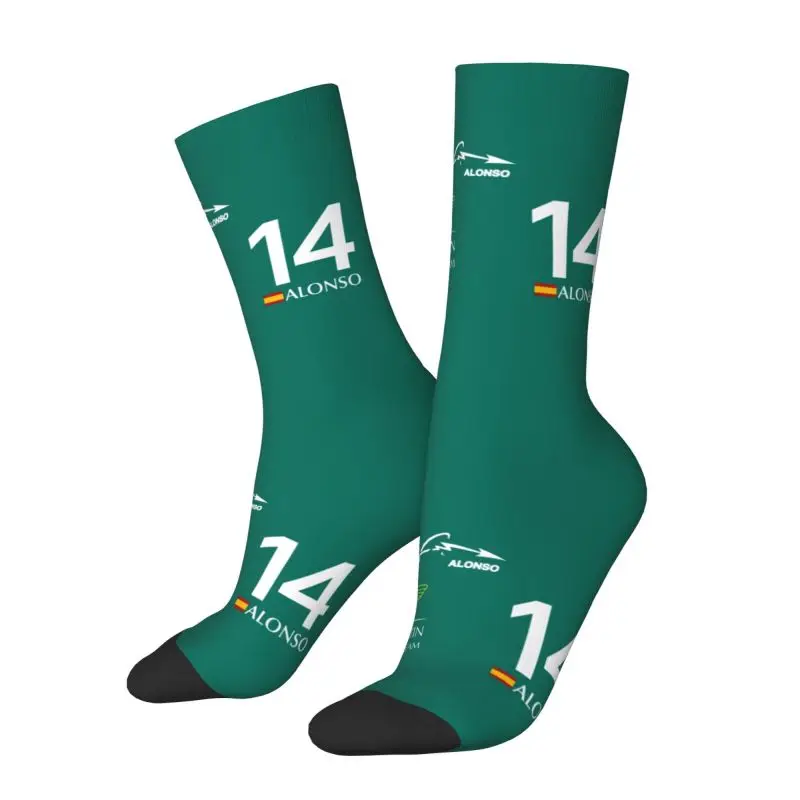 Custom Fernando Alonso 14 Aston Martin Men Women Crew Socks Unisex Kawaii 3D Print Dress Socks