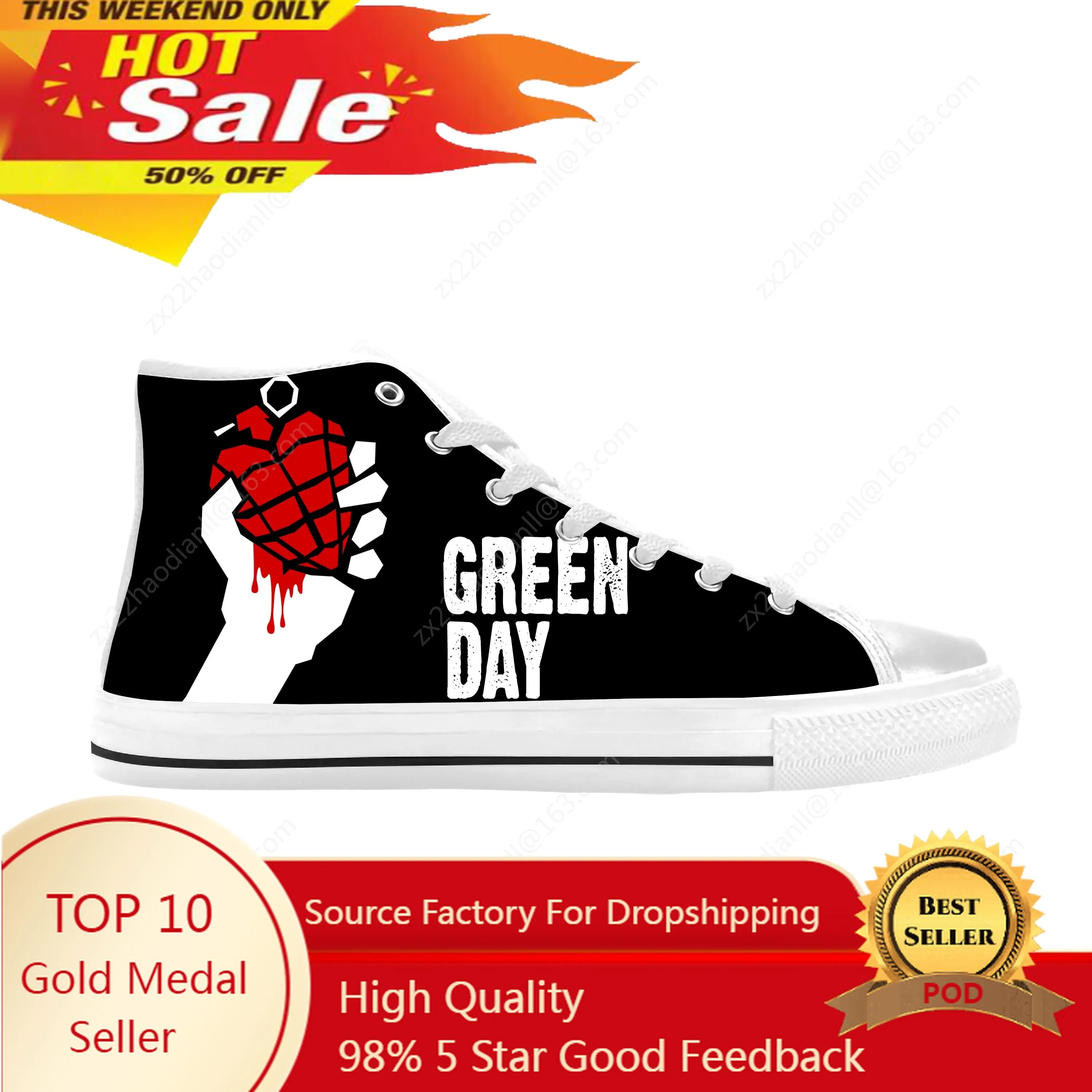 

Days Punk Rock Band Music Singer Cool Funny Green Casual Cloth Shoes High Top Comfortable Breathable 3D Print Men Women Sneakers