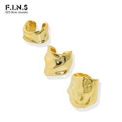 F.I.N.S 1 adet Minimalist düzensiz 100% S925 gümüş kulak klipsi hiçbir deldi dışbükey yüzey geniş Earcuff catijewelry takı