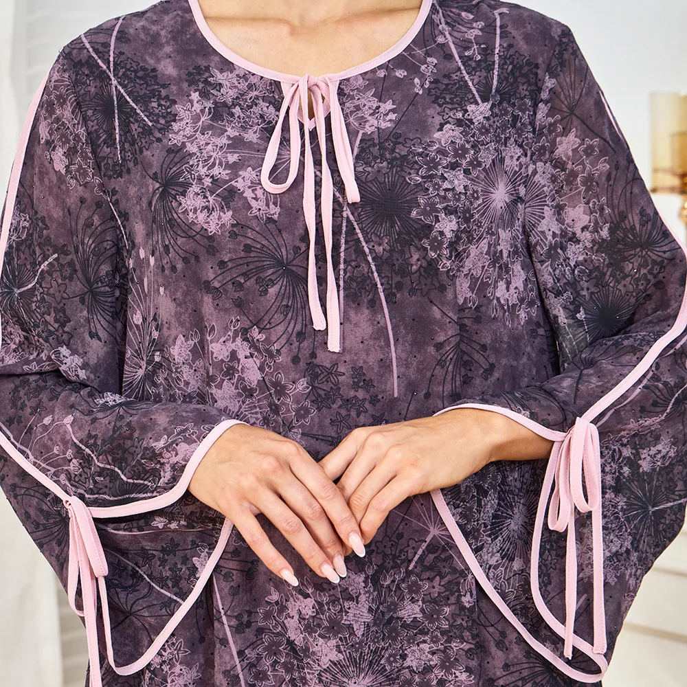 Women's New Muslim Summer Long Sleeve Simple Loose Casual Floral Plus Size Dress Robe Abaya Ramadan Dubai Luxury Islam Elegant