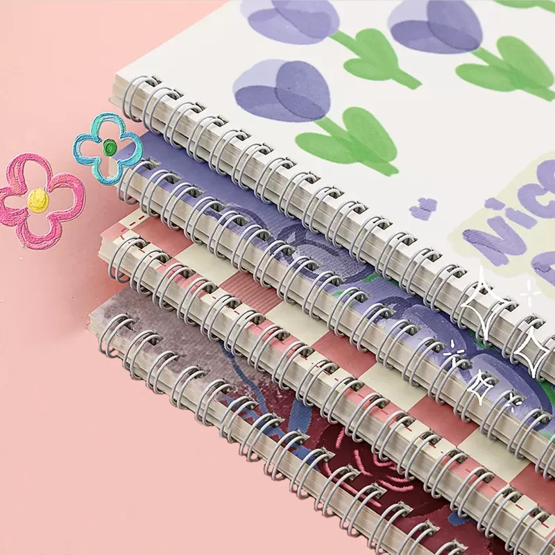 Cuaderno de hojas sueltas estilo tulipán A5, cuaderno exquisito, lindos núcleos de libro de mano, Bloc de notas reutilizable, cuaderno de línea