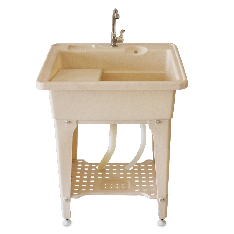 

Simple laundry table with rubbing board sink Household balcony laundry pool Basin integrated plastic washbasin Cao single pool