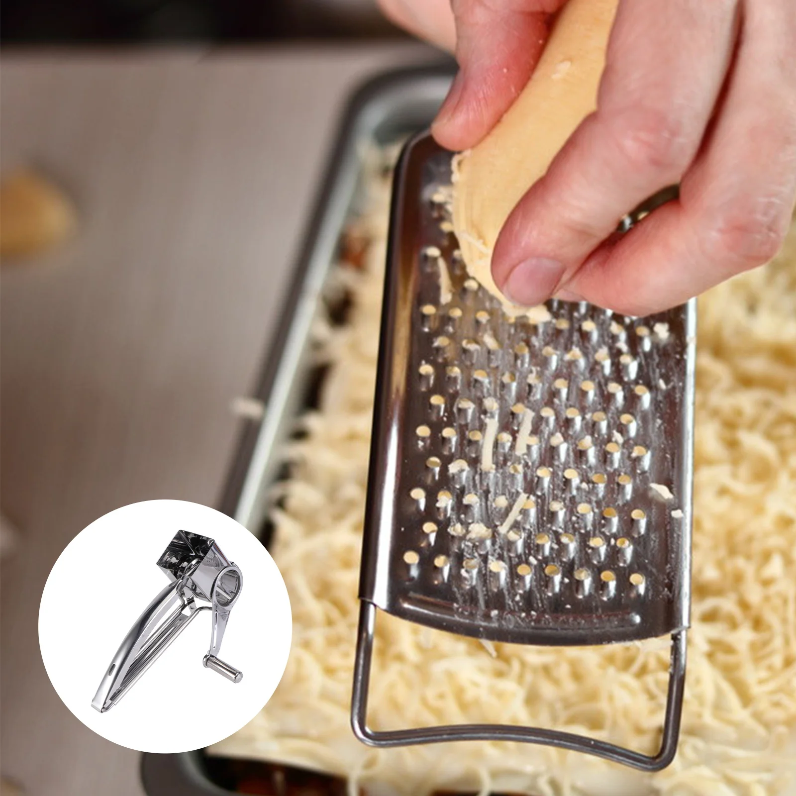 

1Set Stainless Steel Cheese Grater Set Rotary Handheld Shredder Cutter Kitchen Tool for Cheese Chocolate Nuts Fruits