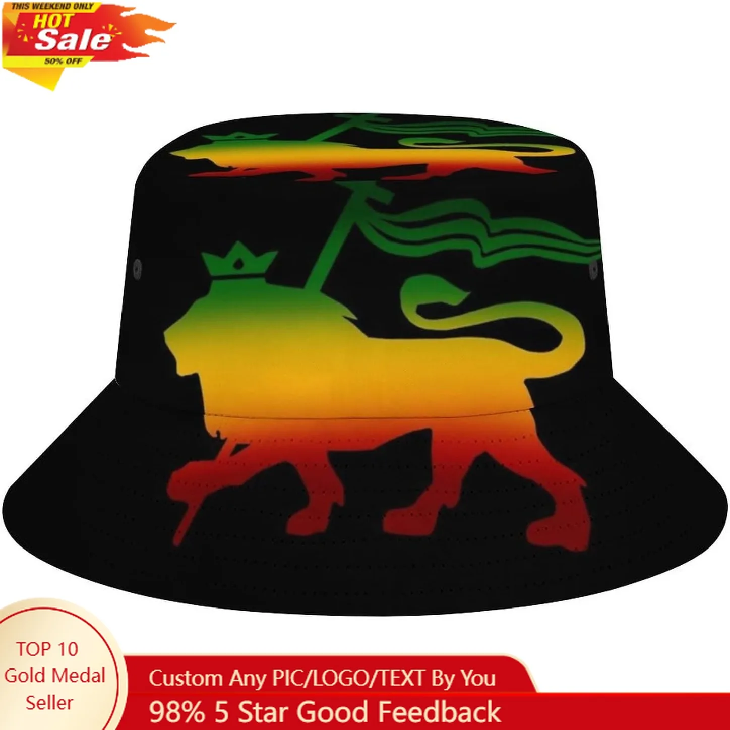 

Jamaica Lion Flag Men's Women's Bucket Hat Summer Vacation Travel Beach Sun Hat Packable Lightweight Outdoor Hat