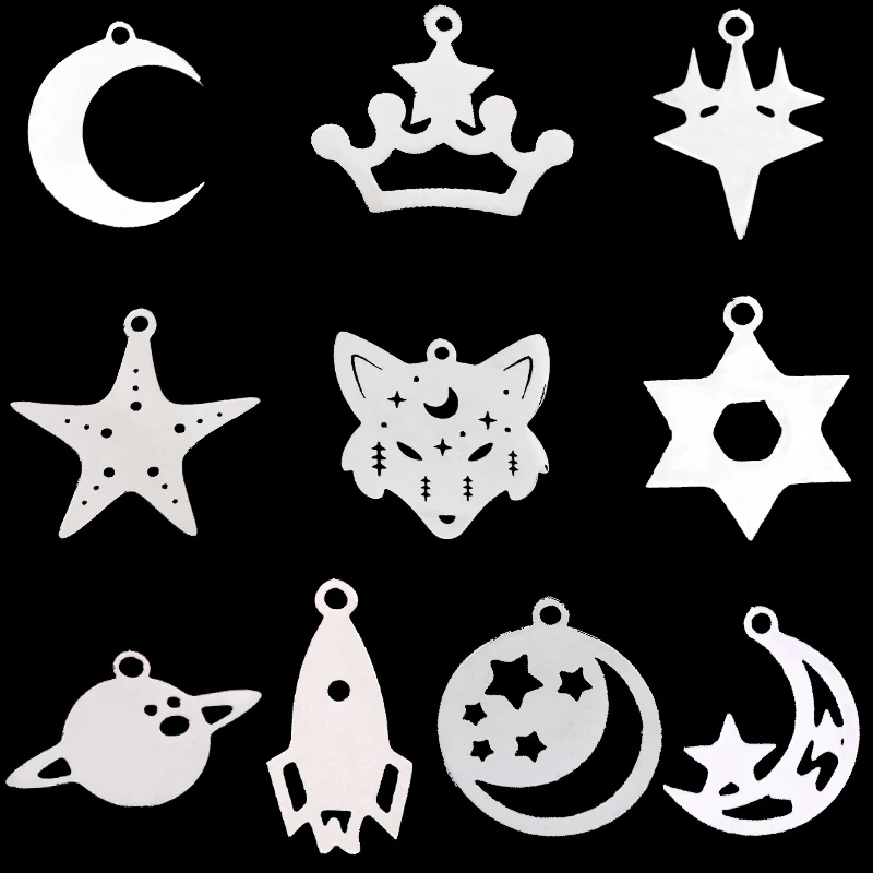 3 pçs de aço inoxidável estrela lua encantos foguete planeta pingente para fazer jóias colar pulseiras brincos menina diy acessórios