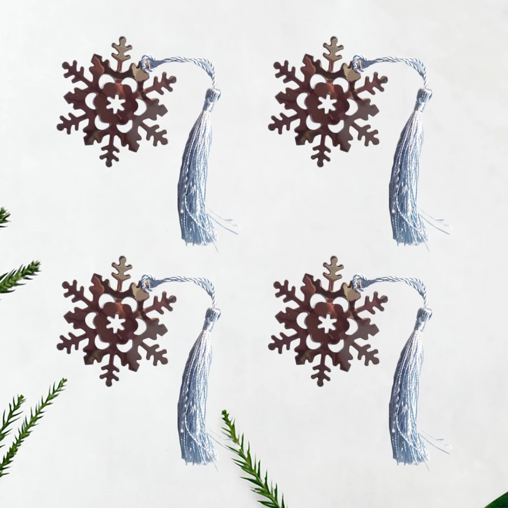

4Pcs Metal Snowflake Shaped Tassel Bookmarks Creative Classic Design Perfect for Readers Students Writers Graduation Gift