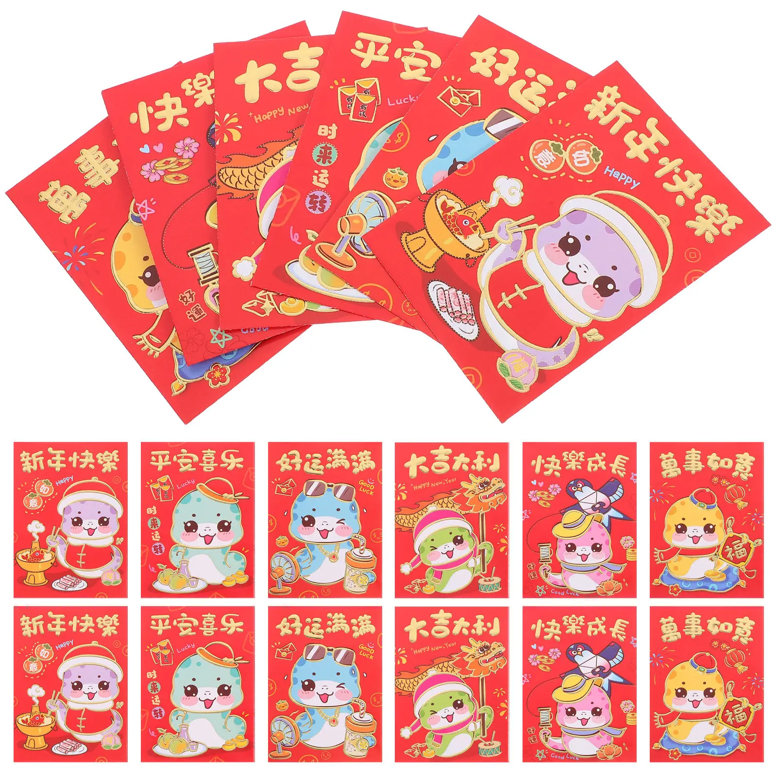 

Набор из 36 красных конвертов с мультяшными змеями, бумажные красные пакеты для Китайского Нового года 2025, традиционные денежные мешочки для Весеннего фестиваля